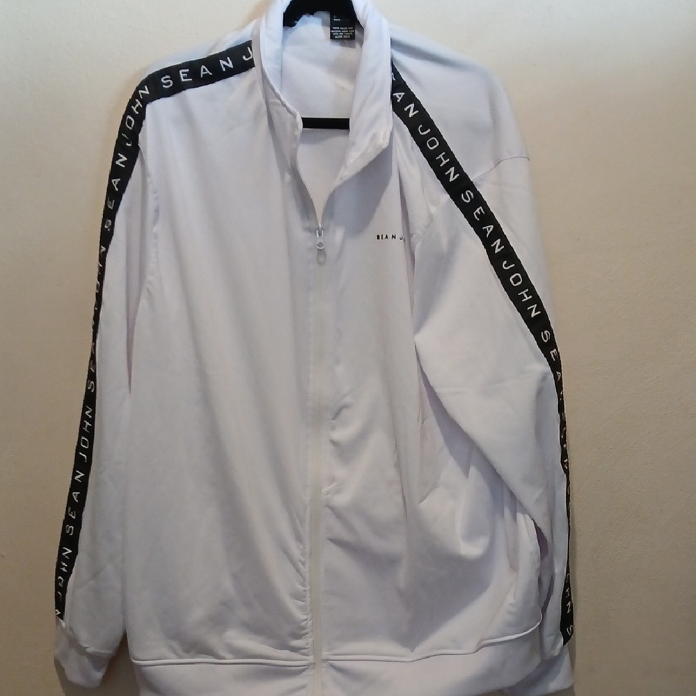 Sean John White Windbreaker with Black Accents